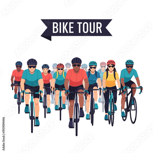 Energetic Group Cycling Adventure Under Clear Skies