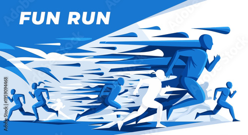 Energetic Graphic Depiction Of A Fun Run Event With Blue And White Silhouettes