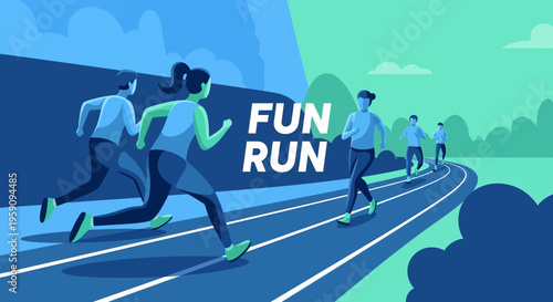 Energetic Group Running Race Event Celebration With Flat Design Style