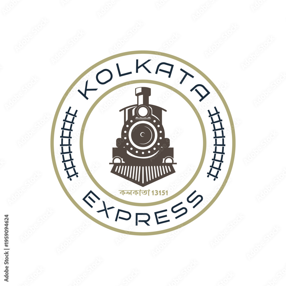 Fototapeta premium Vintage Train Badge Logo with Steam Locomotive, Railway Emblem Logo Template, Editable Vector Logo for Transport Company, Travel Brand, Railway Club, Retro Badge Design