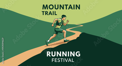 Energetic Mountain Trail Runner Embracing the Challenge of a Scenic Running Festival