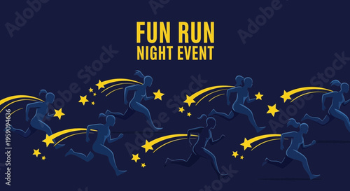 Energetic Night Fun Run Event Silhouette With Shooting Stars Celebration