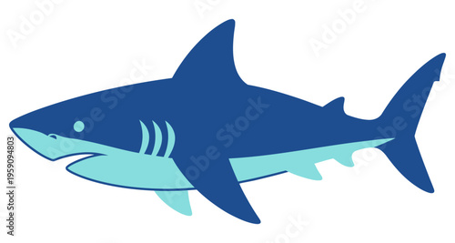 Blue Shark Swimming Underwater Ocean Marine Life Flat Design