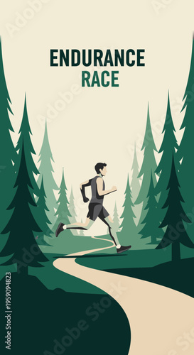 Energetic Runner In An Athletic Endurance Competition Through A Forest Trail