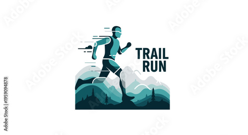 Energetic Runner Silhouetted Against a Mountain Landscape Depicting Trail Run, Concept