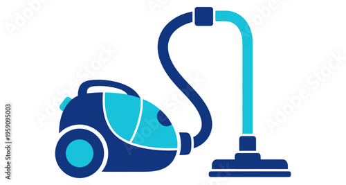 Blue Vacuum Cleaner with Hose and Floor Head Cleaning Equipment Flat Design Style