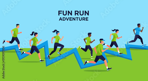 Energetic Runners Embark On An Exciting Fun Run Adventure With Obstacles