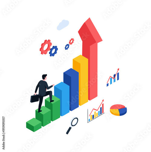 Wallpaper Mural Businessman climbing growth chart, symbolizing career advancement and financial success. Torontodigital.ca
