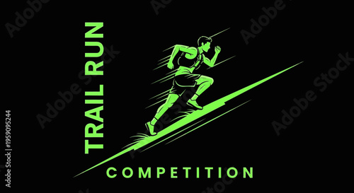 Energetic Trail Runner Ascending Upward With Strong Determination to Win the Race