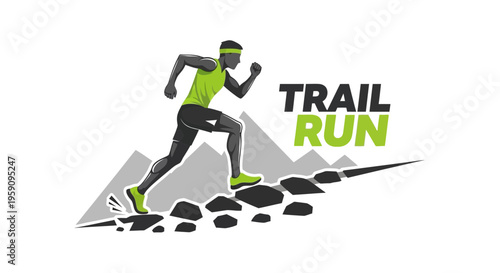Energetic Trail Runner Ascending Rocky Terrain Depicting Adventure and Endurance