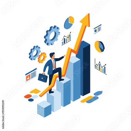 Wallpaper Mural Businessman climbing growth chart arrow towards success. Torontodigital.ca