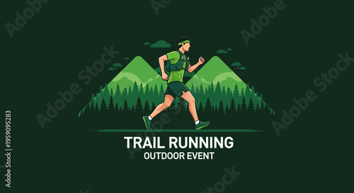Energetic Trail Runner Displaying Endurance During an Outdoor Event with Mountain Scenery