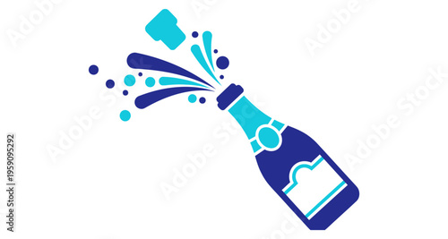 Champagne Bottle Popping Cork Emitting Bubbles and Splashing Liquid Celebration