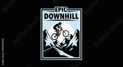 Epic Downhill Mountain Biker Jumping Mountains Extreme Sport Vector Art