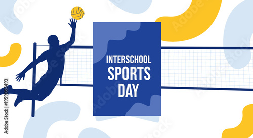 Energetic Volleyball Player Spiking The Ball During Interschool Sports Day Illustration