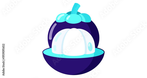 Exotic Mangosteen Fruit Cut Open Showing White Segments Isolated on White Background Flat Design