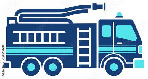 Fire Truck Equipment Side View Detailed Flat Design With Blue And Teal Colors