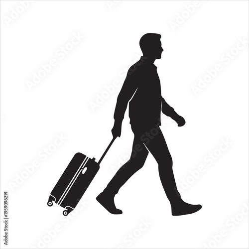 people walking carrying suitcases with white background