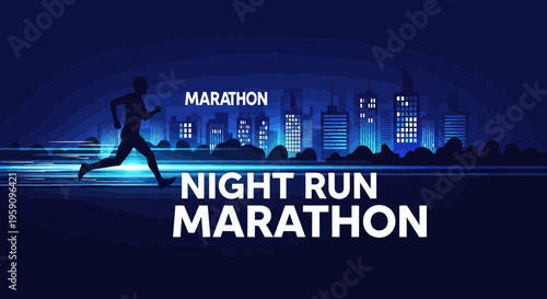 Evening City Marathon Silhouette: Urban Night Run Under a Glowing Sky for Fitness Enthusiasts