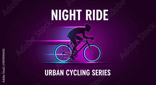 Evening Cycling Silhouette Depicts Urban Nighttime Ride Concept With Neon Glow and Motion