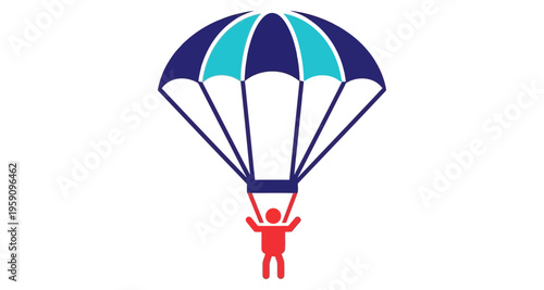 Parachutist Descending with Canopy Open Extreme Sports Adventure Skydiving Concept Minimalist Graphic
