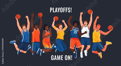 Excited Basketball Players Celebrating A Playoff Game Victory