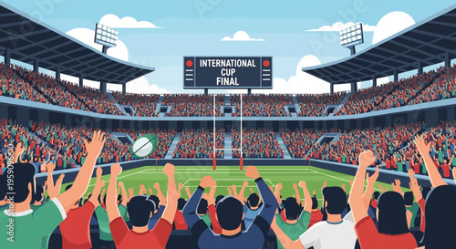 Excited Crowd Cheers For Rugby International Cup Final Match