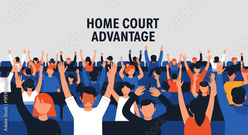 Excited Crowd With Hands Raised Cheering For Home Court Advantage