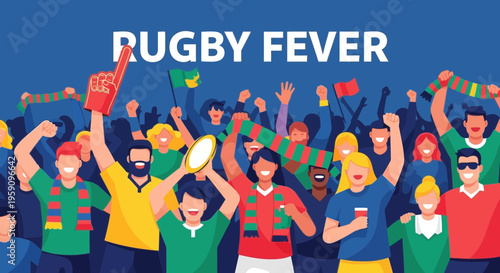 Excited Crowd Cheers With Rugby Enthusiasm Vibrant Fans Celebrates Sporting Event