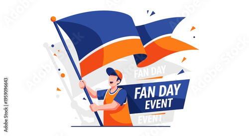 Excited Fan Waving Team Flags For A Sports Event Celebration