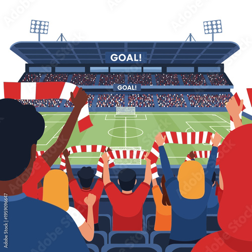 Excited Fans Celebrate A Goal At A Packed Soccer Stadium