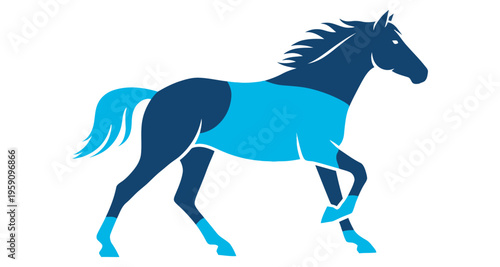 Stylized Horse Silhouette Profile Trotting Blue Tones Graphic Design