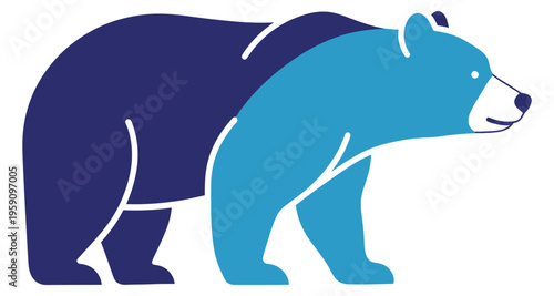 Two Bears Silhouette Profile Standing Side by Side Minimalist Flat Design