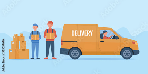 Logistic Courier Service Characters Flat Illustration