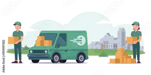 Modern Delivery Staff Characters with Packages