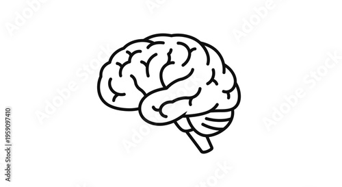 Simple Line Art Illustration of a Human Brain, Symbolizing Intelligence and Thought