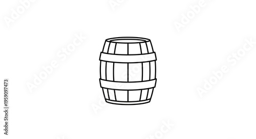 Simple Line Art Illustration of a Wooden Barrel