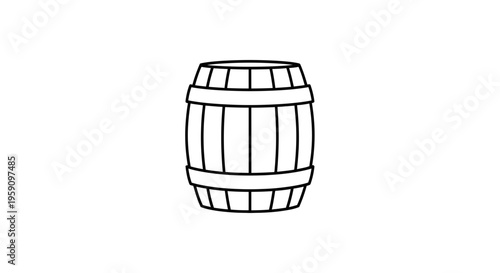 Simple Line Art Illustration of a Wooden Barrel