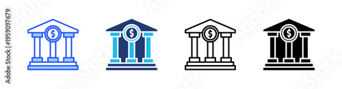 Bank Multi Style Icon Set Vector 