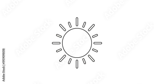 Simple Line Art Icon of a Bright Sun with Rays, Minimalist Weather Symbol