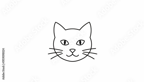 Simple Line Drawing of a Cat Face with Whiskers and Eyes