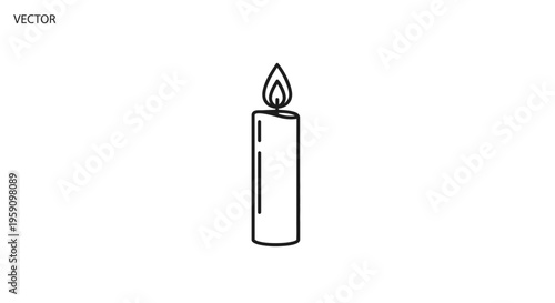 Simple Line Art Icon of a Burning Candle with Flame, Vector Illustration