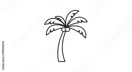 Simple Line Drawing of a Coconut Palm Tree with Coconuts