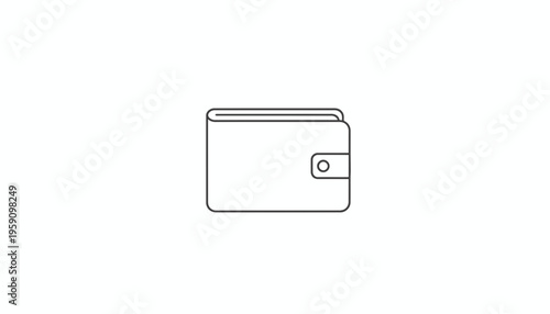 Simple line art icon of a closed wallet with a snap button, isolated on white background.