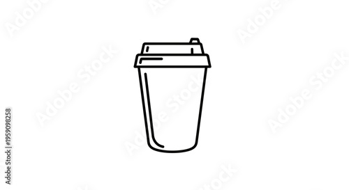 Simple Line Art Icon of a Coffee Cup with Lid, Minimalist Design