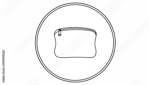 Simple Line Drawing of a Cosmetic Bag in a Circle Icon