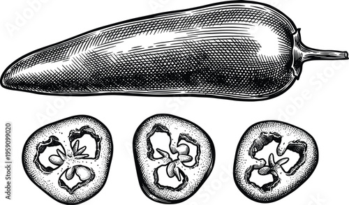 Jalapeno pepper hand drawn sketch style isolated on transparent background