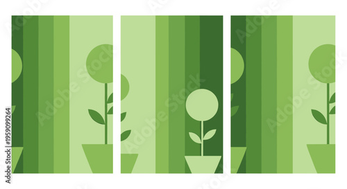 A clean 2D vector animation featuring stylized green plants in pots against a layered green background. Perfect for eco-friendly branding, minimalist motion graphics, and organic lifestyle content.