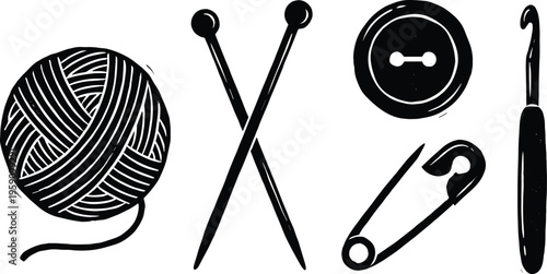 Knitting and sewing tools set with yarn ball needles and accessories