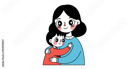 Mother and child sharing a warm hug with big smiles on their faces together